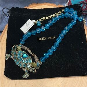 Heidi Daus Blue and Gold Necklace with Ornate Pendant Necklace